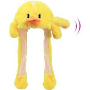 Kids Duckling Animal Hat with Ears Moving Jumping Pop Up Beating Plush Holiday